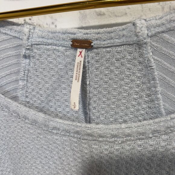 Free People Ventura Thermal Tee Women's Size S Waffle Knit Long Sleeve Blue - Picture 2 of 6